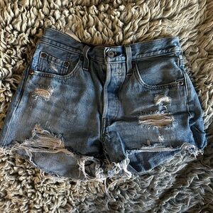 Levi's Blue Distressed Jean Shorts
